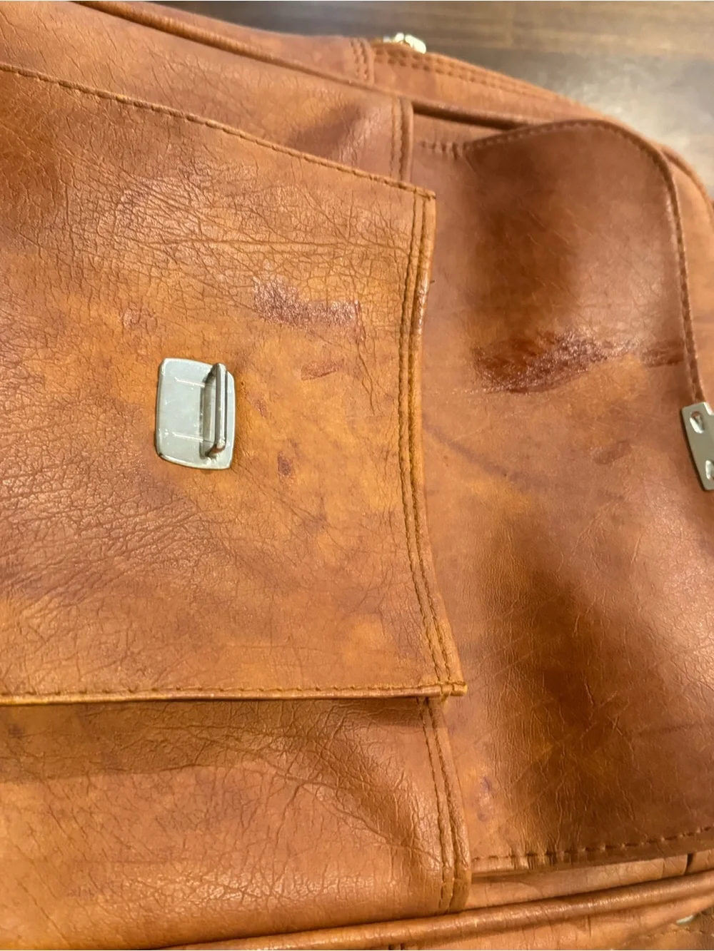 Vintage 1970s Samsonite Cognac Faux Leather Travel Messenger / Flight Bag